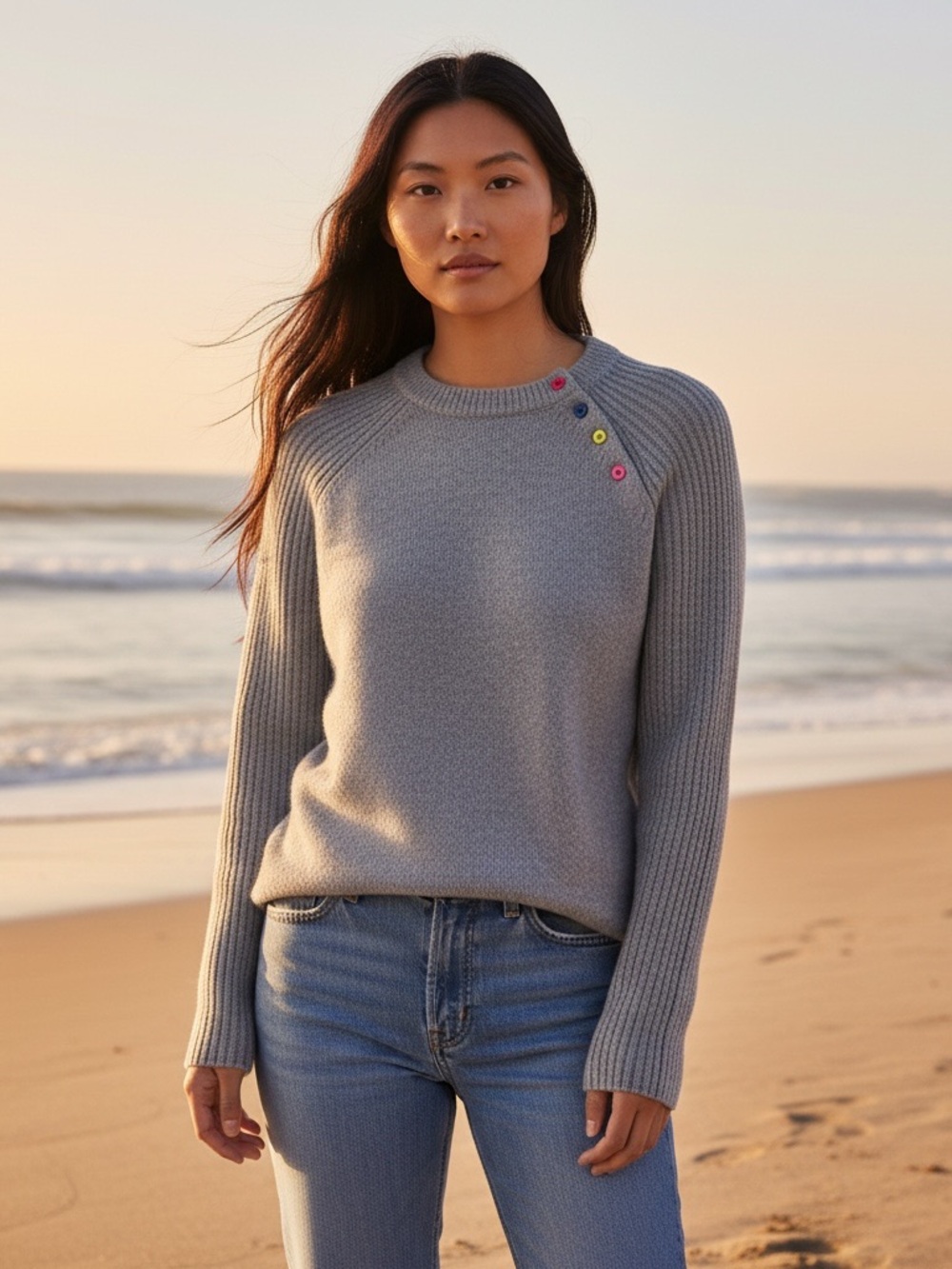 TABITHA WEBB large Women's Light Gray Crewneck Sweater 80% lambswool blend